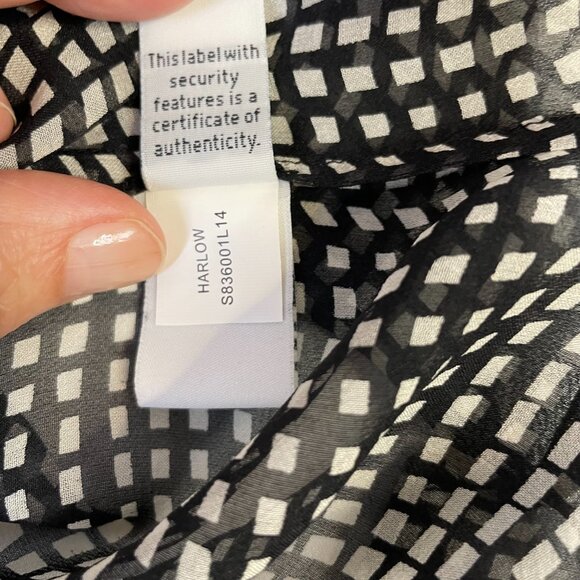 Diane von Furstenberg Silk Blouse Harlow Optic Black White Long Sleeves Size 6 - Picture 15 of 15